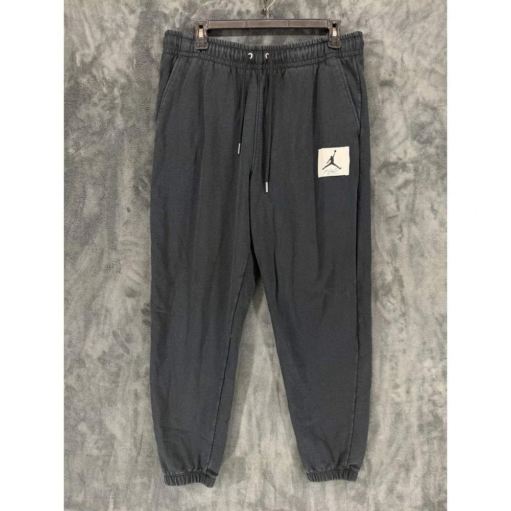 Jordan‎ Flight Fleece Pants Mens Large Black Washed Joggers DQ7468-010 Cotton